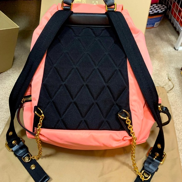 Burberry Rucksack Backpack Medium, Bright Coral Pink, 100% Authentic